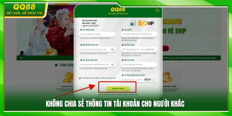 Không chia sẻ thông tin tài khoản với bên thứ ba